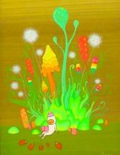 apak painting of mini creatures in fantasy plants